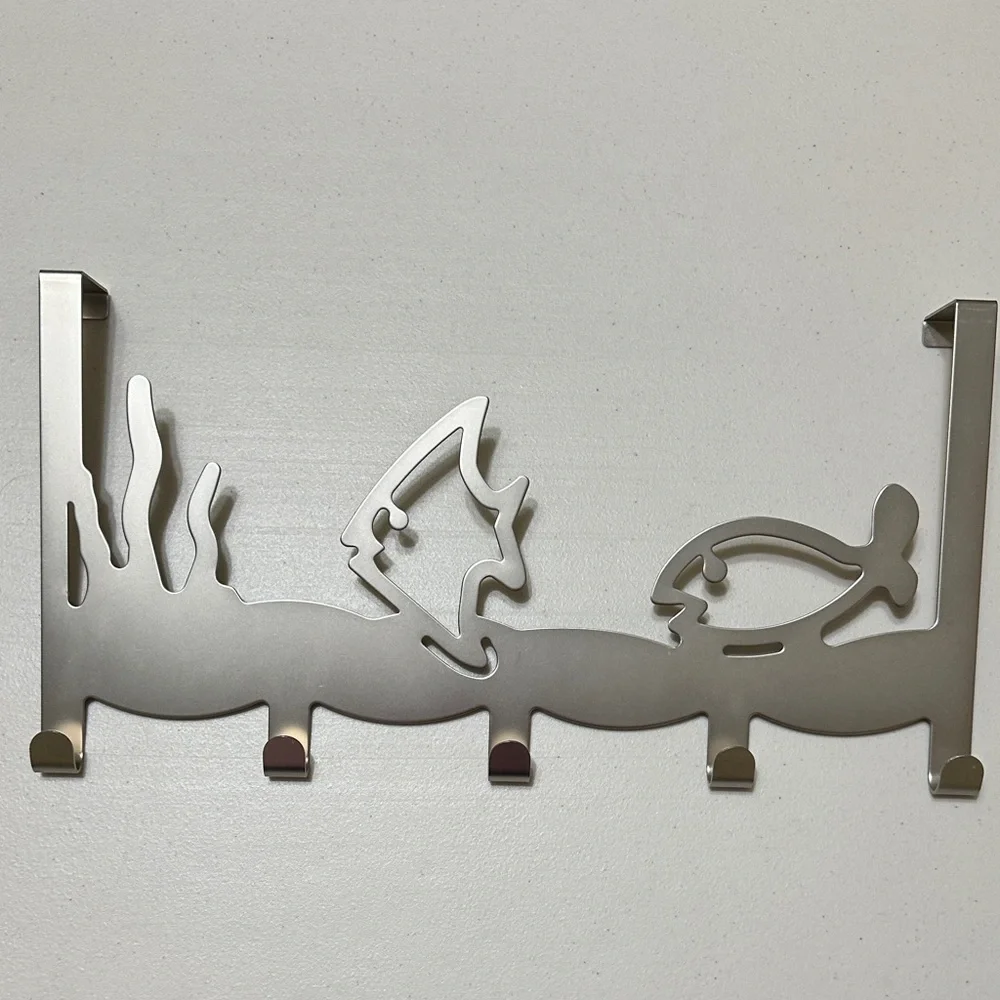 Contemporary Silver Over the Door Wall Hook Rack with Fish Design